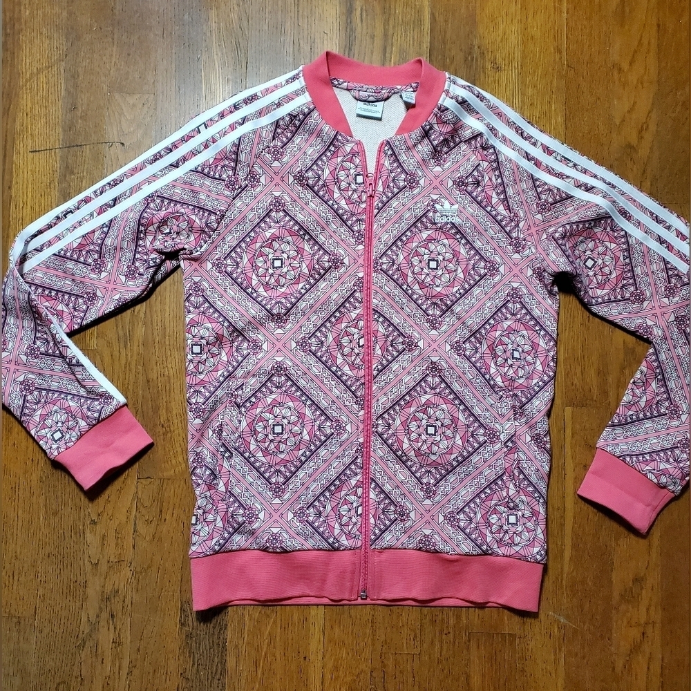 Adidas Girl's Pink Geometric Track Jacket